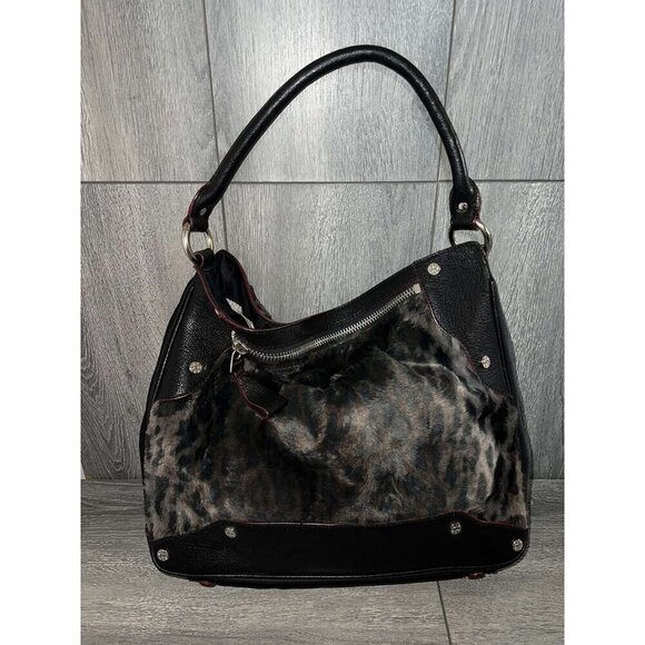 MZ Wallace Women faux fur leopard Large print hobo No strap Bag - Picture 1 of 8